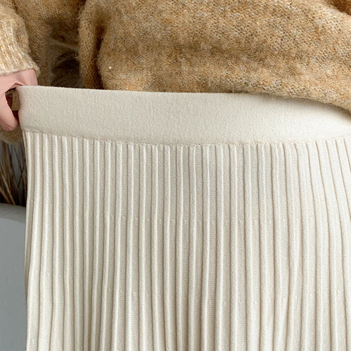 Load image into Gallery viewer, Knitted Long Maxi Skirt Women 2023 Fall Winter Casual Solid Thick Warm A Line High Waist Ankle Length Skirt Female Ladies
