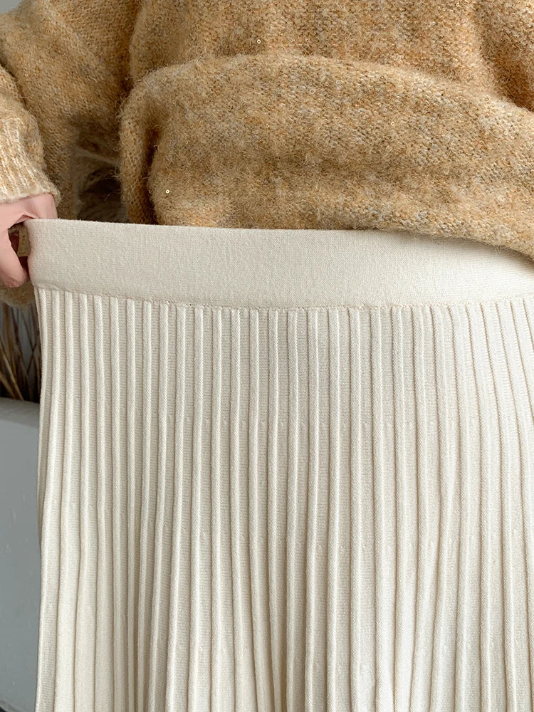 Knitted Long Maxi Skirt Women 2023 Fall Winter Casual Solid Thick Warm A Line High Waist Ankle Length Skirt Female Ladies