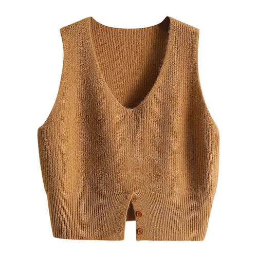 Load image into Gallery viewer, Women Solid V Neck New Holiday Loose Sleeveless Short Sweater Vest Autumn Winter Casual Versatile Split Knit Tank Tops Fashion
