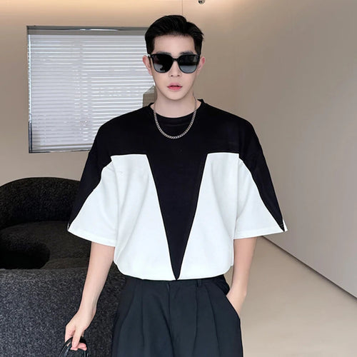 Load image into Gallery viewer, Men&#39;s T-shirt Casual Contrast Color Design Trend Short Sleeve Round Neck Loose Korean Style Fashion Pullover 9C5782
