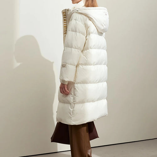 Minimalist Heat Warm Storage Hooded Long Sleeve Duck Down Jacket Female Winter Letter Print Loose Outerwear Coats 12424044