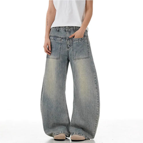 Load image into Gallery viewer, High Street  Men's Jeans New American Style Denim Pants Loose Curved Knife Straight Wide Leg Simple Male Trousers 9W1716
