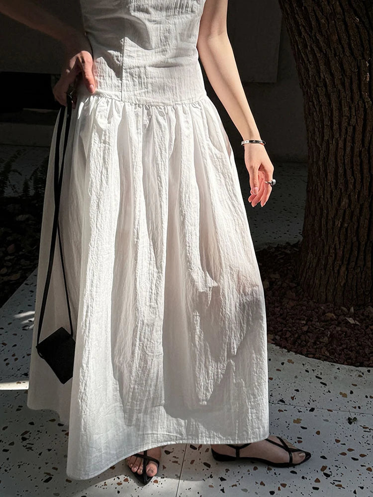 Women Coffee Color-block Elegant Long Vest Dress New Round Neck Sleeveless Fashion Tide Spring Summer 2025 1DJ0743