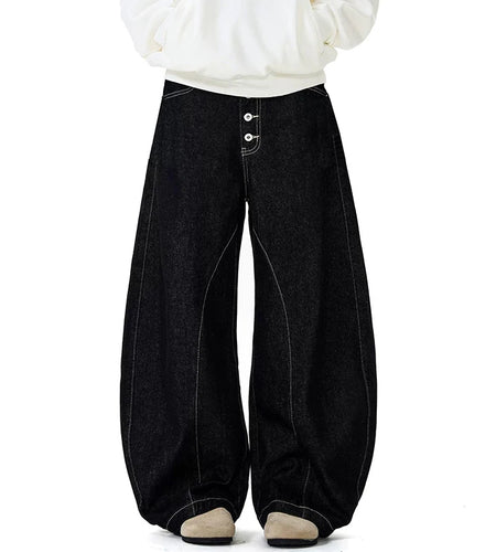 Fashion Male Jeans American Denim Curved Knife Pants  Loose Straight Leg Design Casual Wide Leg Trousers Summer 9W1472