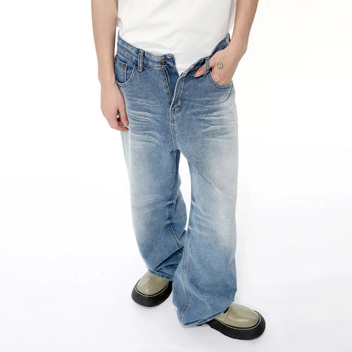 Load image into Gallery viewer, Fashion Men&#39;s Denim Pants Casual Worn-out Washing Wide Leg Jeans Vintage Loose Straight Male Trousers Summer 9C6395
