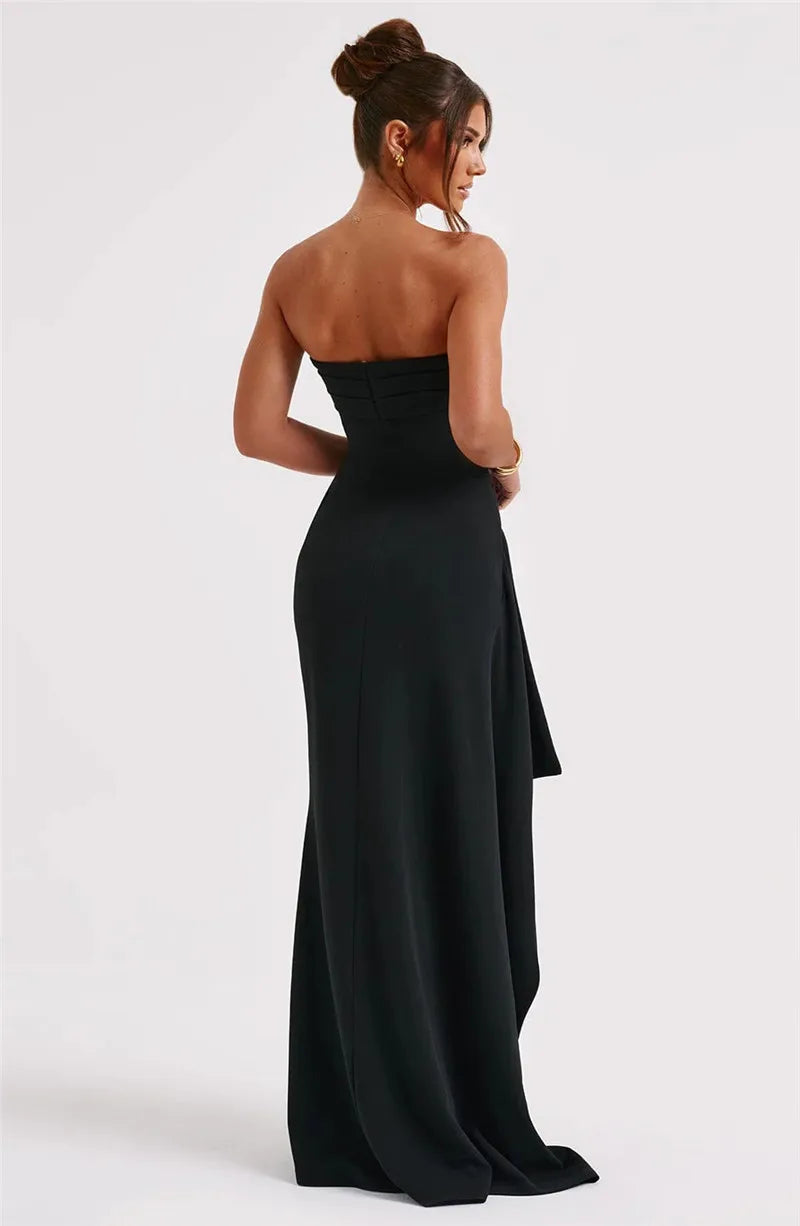 Strapless Backless High Split Maxi Dress Women Fashion Off-shoulder Sleeveless Bodycon Club Party Long Dress Elegant