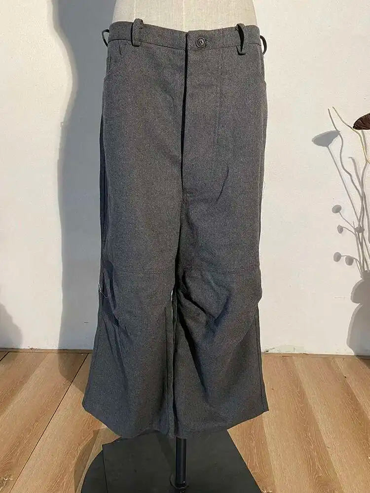 High Waist Gray Brief Pleated Long Wide Leg Trousers New Loose Fit Pants Women Fashion Tide Spring Autumn 2025 YA77402