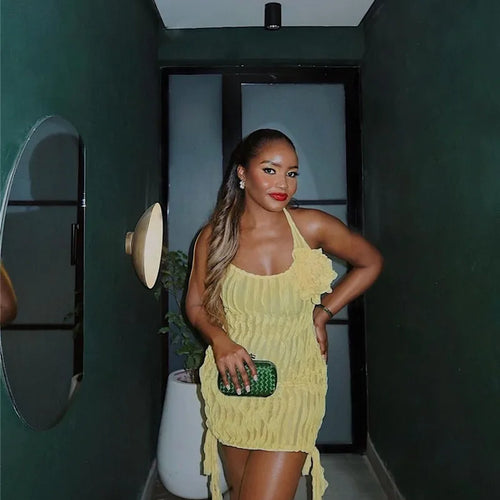 Load image into Gallery viewer, Halter Floral Pleated Sexy Mini Dress For Women Robe Fashion Sleeveless Backless Draped Club Party Dress Elegant
