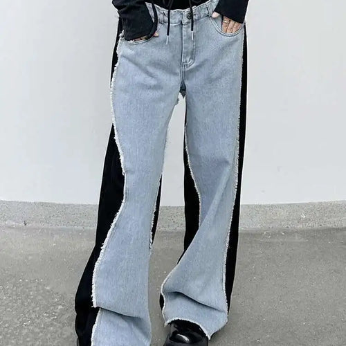Load image into Gallery viewer, High Waist Leopard Print Denim Color-block Long Wide Leg Jeans New Women Trousers Fashion Tide Spring Autumn 2025 1DH8739
