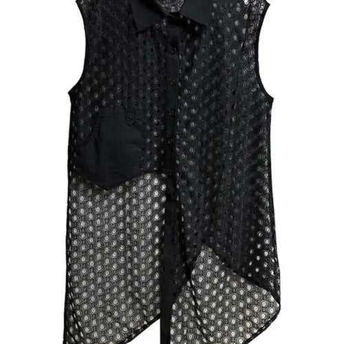 Load image into Gallery viewer, Women White Mesh Irreuglar Perspective Big Size Blouse New Lapel Sleeveless Shirt Fashion Tide Spring Summer 2025 1DH5527
