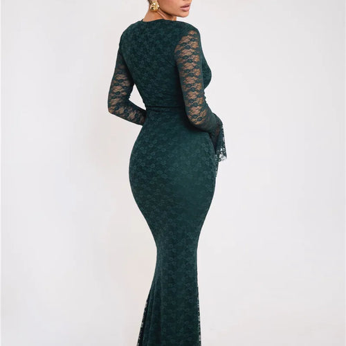 Load image into Gallery viewer, Elegant Lace Long Sleeve Sexy Maxi Dress For Women Fashion Deep V Neck Bodycon Party Club Sexy Long Dress Fashion
