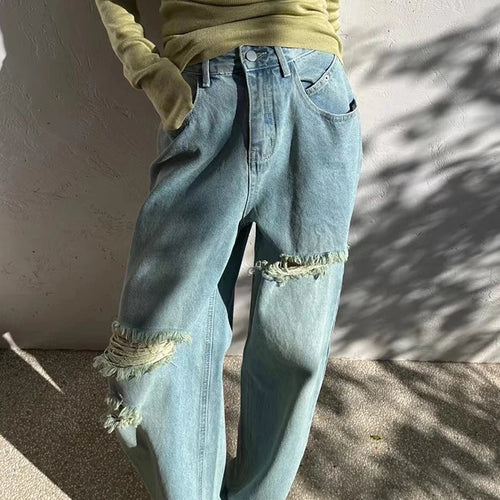 Load image into Gallery viewer, Hole Hollow Out Denim Wide Leg Pants For Women High Waist Patchwork Button Summer Jeans Female Fashion Clothing
