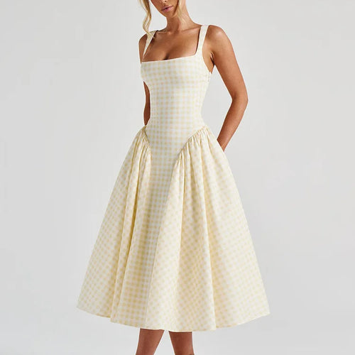 Load image into Gallery viewer, Plaid Printed Maxi Dress For Women Gown Summer New Spaghetti Strap High Waist A-line Backless Club Long Dress Vestido
