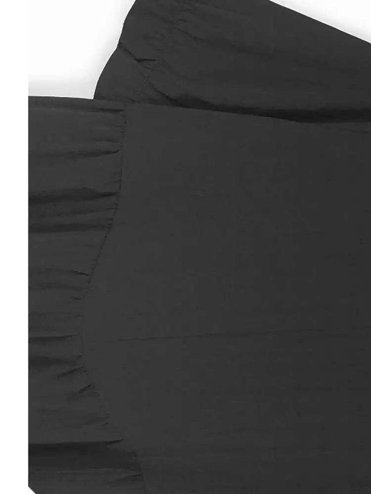 Women Black Pleated Brief Big Size Midi Dress New Round Neck Three-quarter Sleeve Fashion Spring Autumn 2025   1DJ0716