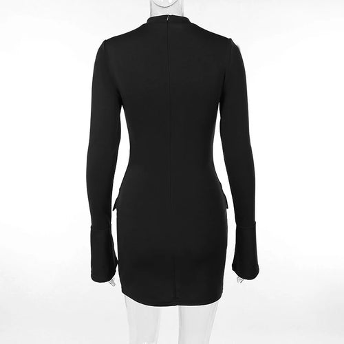 Load image into Gallery viewer, Dark Blue Two Pocket Sexy Mini Dress For Women 2023 Autumn Winter New Long Sleeve Bodycon Club Party Dress Elegant
