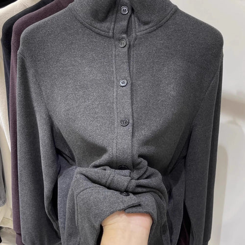 Load image into Gallery viewer, Autumn Winter Korean Fashion Solid Single Breasted Cardigan T Shirt Women Long Sleeved Tops 2024 Simplicity Versatile Clothing
