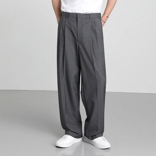 Load image into Gallery viewer, Korean Style Men&#39;s Suit Pants Droop Business Casual Straight Wide Leg Zippers Solid Color Male Trousers Summer 9C6576
