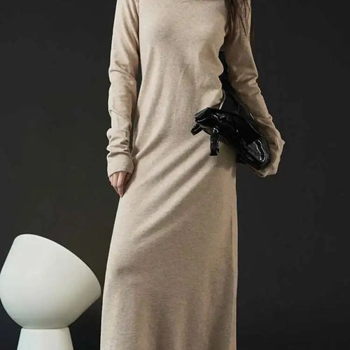Load image into Gallery viewer, Women Oat Color Knitting Ankle Length Dress New Hooded Long Sleeve Loose Fit Fashion Tide Spring Autumn 2025 1DH3764
