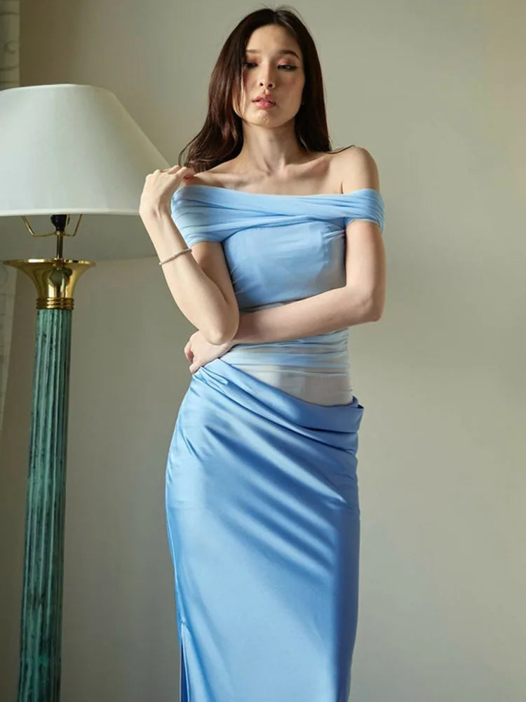 Off-shoulder Strapless Backless Sexy Maxi Dress For Women Gown Fashion Elegant Sleeveless Ruched Club Long Dress
