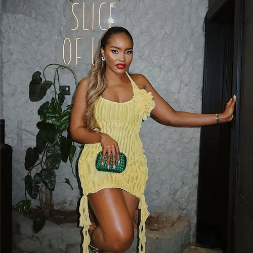 Load image into Gallery viewer, Halter Floral Pleated Sexy Mini Dress For Women Robe Fashion Sleeveless Backless Draped Club Party Dress Elegant
