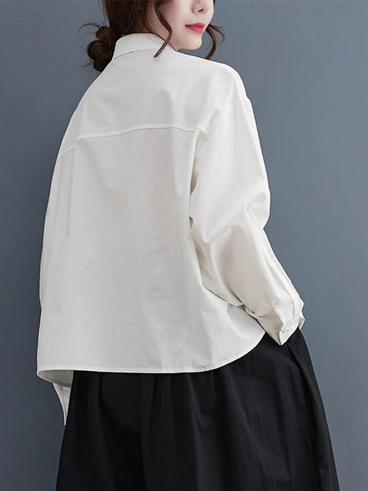 Women Black Vintage Buckle Big Size Elegant Blouse New Lapel Long Sleeve Shirt Fashion Tide Spring Autumn 2025 1DH6749