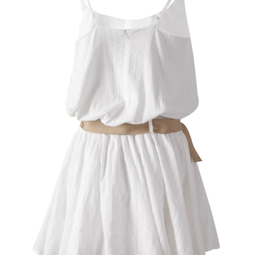 Load image into Gallery viewer, Women White Belted Elegant Spaghetti Strap Mini Dress New Round Neck Sleeveless Fashion Tide Spring Summer 2025 CPG3145
