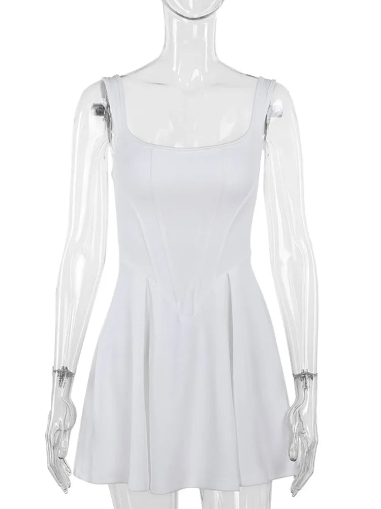 Women's Waist Wrap Tank Top Dress, Female Open Back, Sexy Mini Dress, Slim, Summer, New, Party Clothing, Fashion, 2024