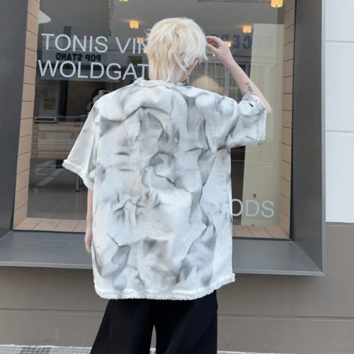 Load image into Gallery viewer, Men's Short Sleeve T-shirt New Summer Round Neck Spray Painted Metal Edge Decoration Male T-shirts Tie-dyed Top 9W1502
