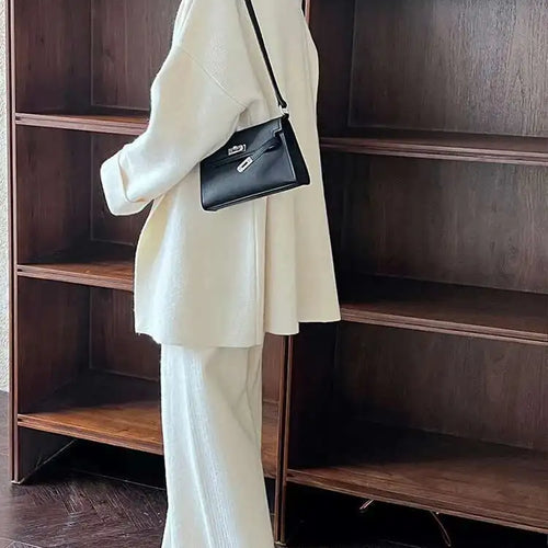 Load image into Gallery viewer, Big Size Sweater Wide Leg Pants Three Piece Suit New V-Neck Long Sleeve Women Fashion Tide Spring Autumn 2025 1DH8658
