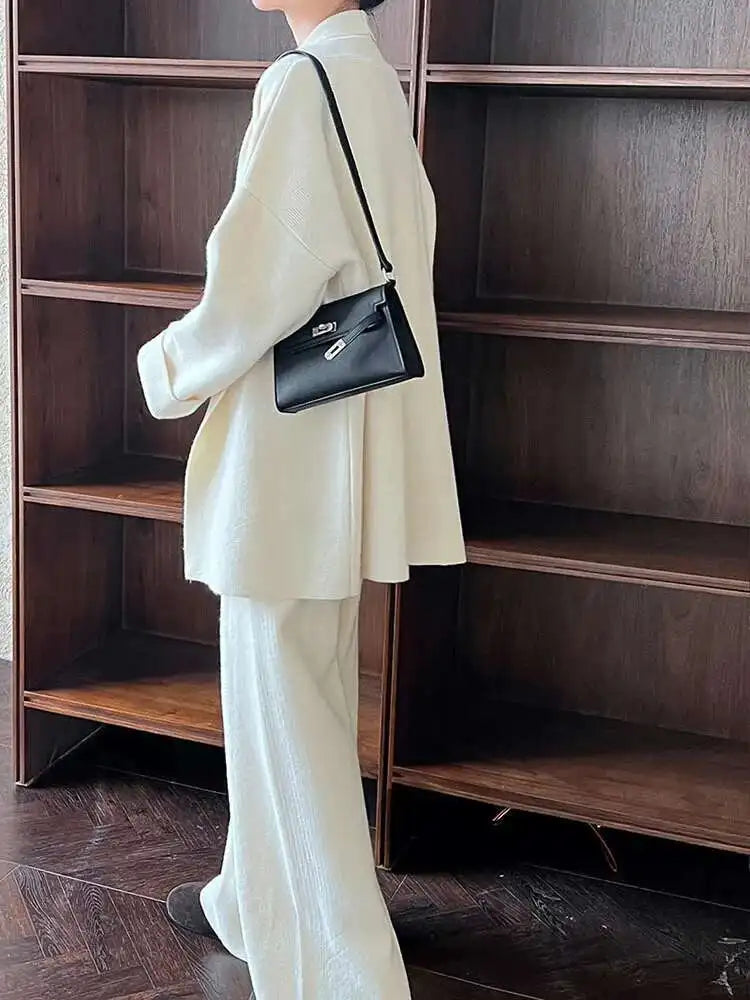 Big Size Sweater Wide Leg Pants Three Piece Suit New V-Neck Long Sleeve Women Fashion Tide Spring Autumn 2025 1DH8658