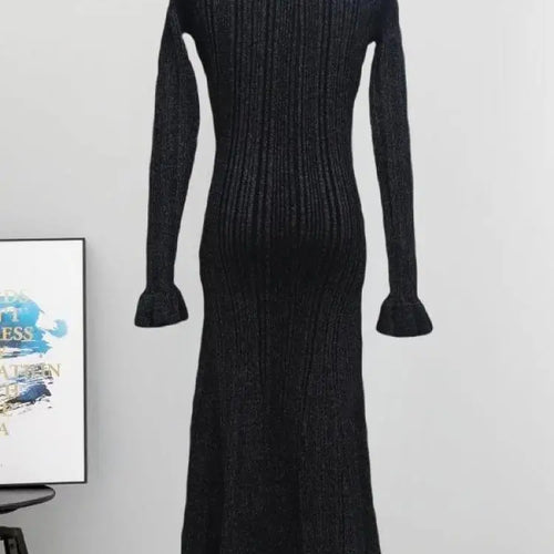 Load image into Gallery viewer, Autumn Winter Black V Neck Single Breasted Knitted Dress For Women French 2024 New Beige Elegant Long Sleeve Fishtail Dress Chic
