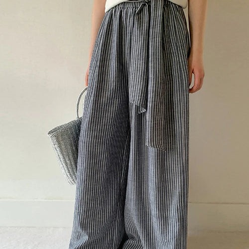 Load image into Gallery viewer, High Elastic Waist Gray Striped Bandage Casual Wide Leg Pants New Trousers Women Fashion Tide Spring Autumn 2025 1DJ1492
