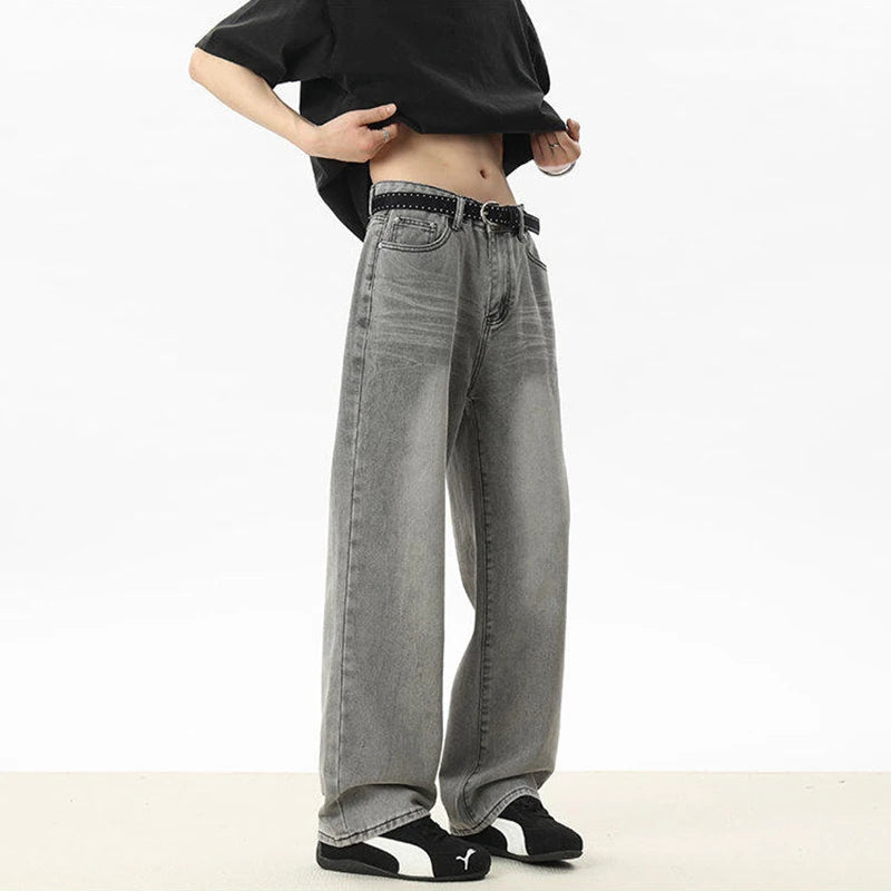 Men's Jeans Summer New High Street American Style Cat Beard Design Solid Color Simple Denim Pants Male Trousers 9W1810