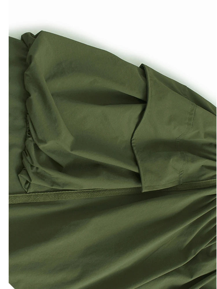 High Elastic Waist Green Pockets Spliced Long Wide Leg Pants New Trousers Women Fashion Tide Spring Autumn 2025 1DJ1321