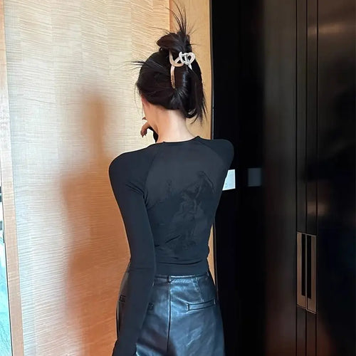 Load image into Gallery viewer, See Through Sexy Gothic Tshirts Y2k Aesthetic Angel Gauze Print Crop Top Women Tees Casual Grunge Harajuku Slim T-shirt Femme
