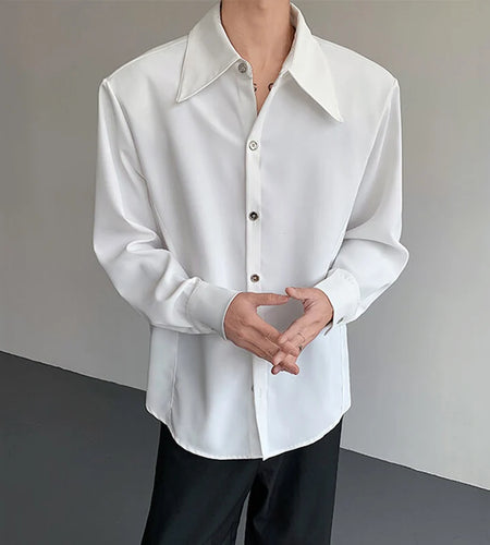 Men's Drape Shirts Male Long Sleeved Turn-down Collar New Cool Korean Single Breasted Silhouette Ice Silk Clothing 9W1383