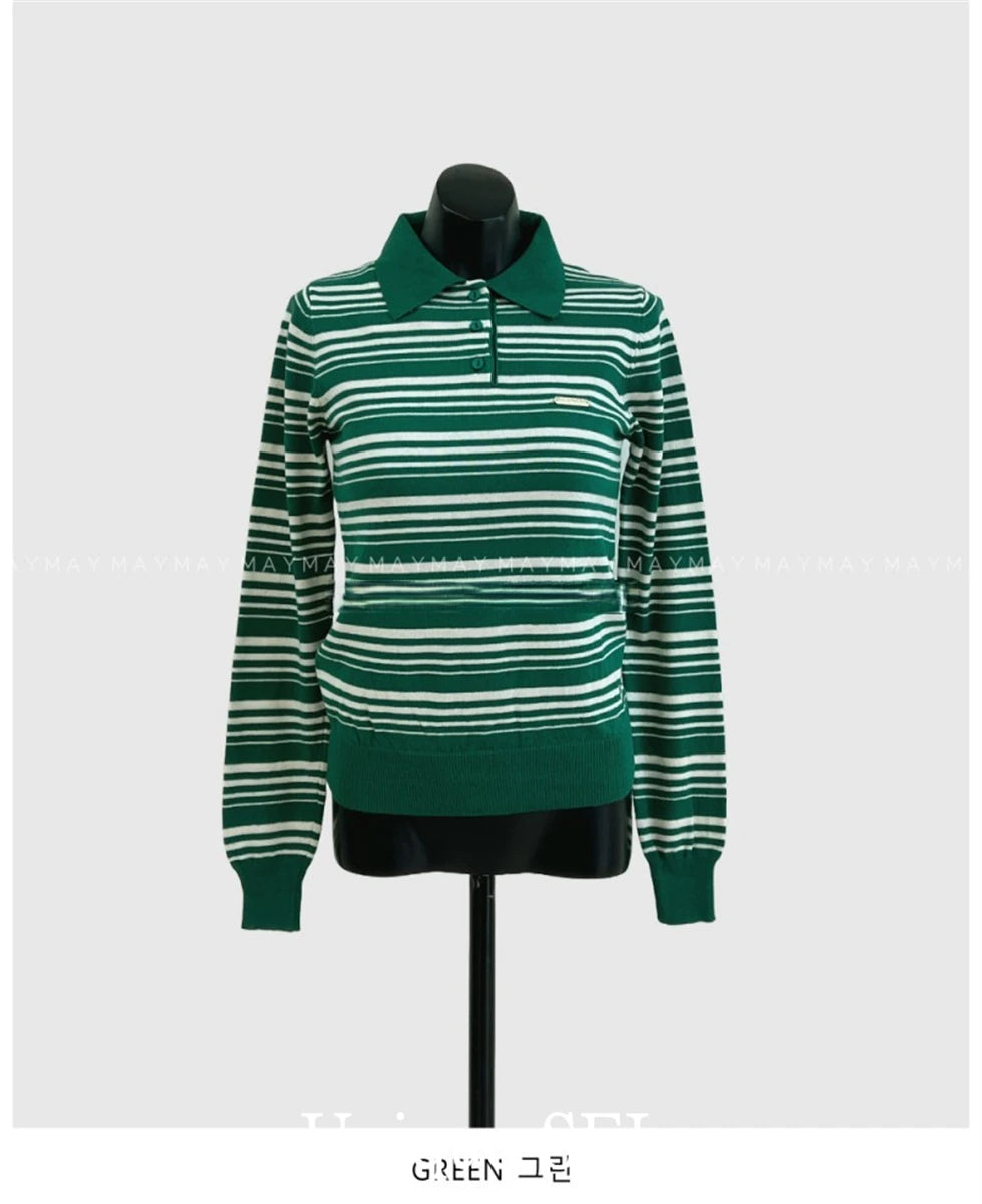 Streetwear Vintage T Shirts Women's Clothing Temperament Tops 2024 Ropa Mujer Fashion Camisetas Casual Striped Korean Tshirt