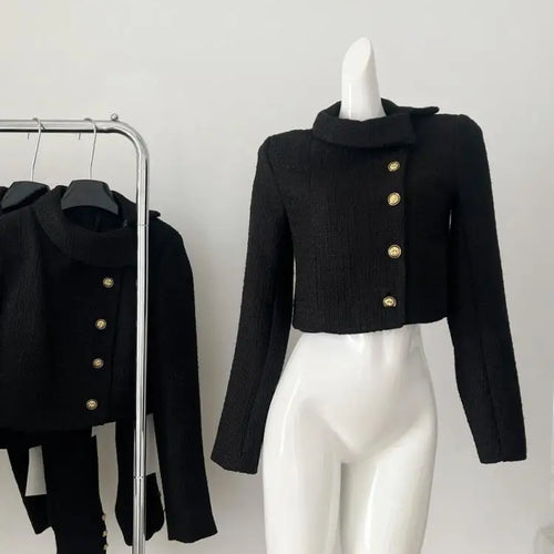 Load image into Gallery viewer, French Fashion Woman Autumn Winter Retro Black Long Sleeves Coat Vintage Elegant Single Breasted Festival Short Jacket Tops Chic
