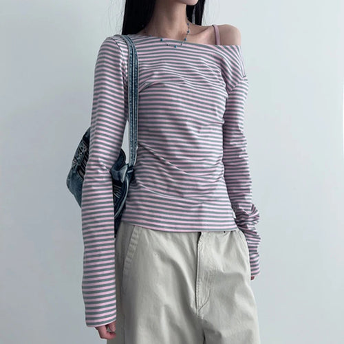 Load image into Gallery viewer, Harajuku Chic Backless Striped Long Sleeve T-shirt For Women Y2K Spring Autumn Korean Top Tee Lace-Up Gilrs Cutecore
