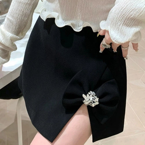 Load image into Gallery viewer, Solid Spliced Bow Skirts For Women High Waist A Line Split Tempeament Summer Mini Skirt Female Fashion Clothing
