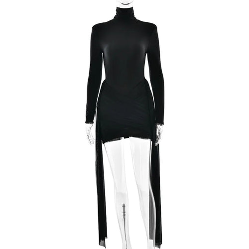 Load image into Gallery viewer, Turtleneck Long Sleeve Sexy Mini Dress For Women New Fashion Draped Ruched Bodycon Club Party Dress Elegant New Dresses
