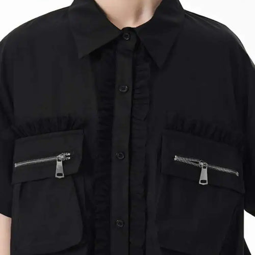 Load image into Gallery viewer, Women White Mesh Color-block Big Size Midi Shirt Dress New Lapel Short Sleeve Fashion Tide Spring Summer 2025 1DJ0003
