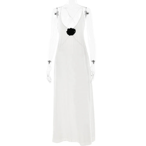 Load image into Gallery viewer, Deep V Neck Tie Flower Backless Maxi Dress Women New Spaghetti Strap Sleeveless Long Dress Elegant Sexy Club Slipdress
