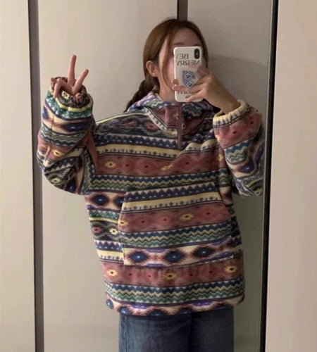 Vintage Striped Hoodies Women's Clothing Fashion Hooded Sweatshirts Y2k Tops Streetwear Casual Korean Hoodie 2025 Ropa Mujer