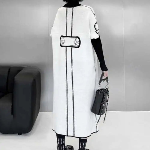 Load image into Gallery viewer, Women Black Pattern Both Side Wear Big Size Sweater Dress New Turtleneck Long Sleeve Fashion Spring Autumn 2025 1DH8332
