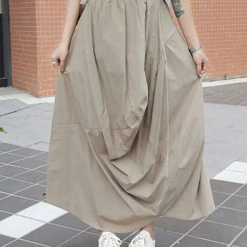 Load image into Gallery viewer, High Elastic Waist Khaki Pleated Irregular A-line Half-body Skirt Women Fashion Tide New Spring Autumn 2025 1DJ0225
