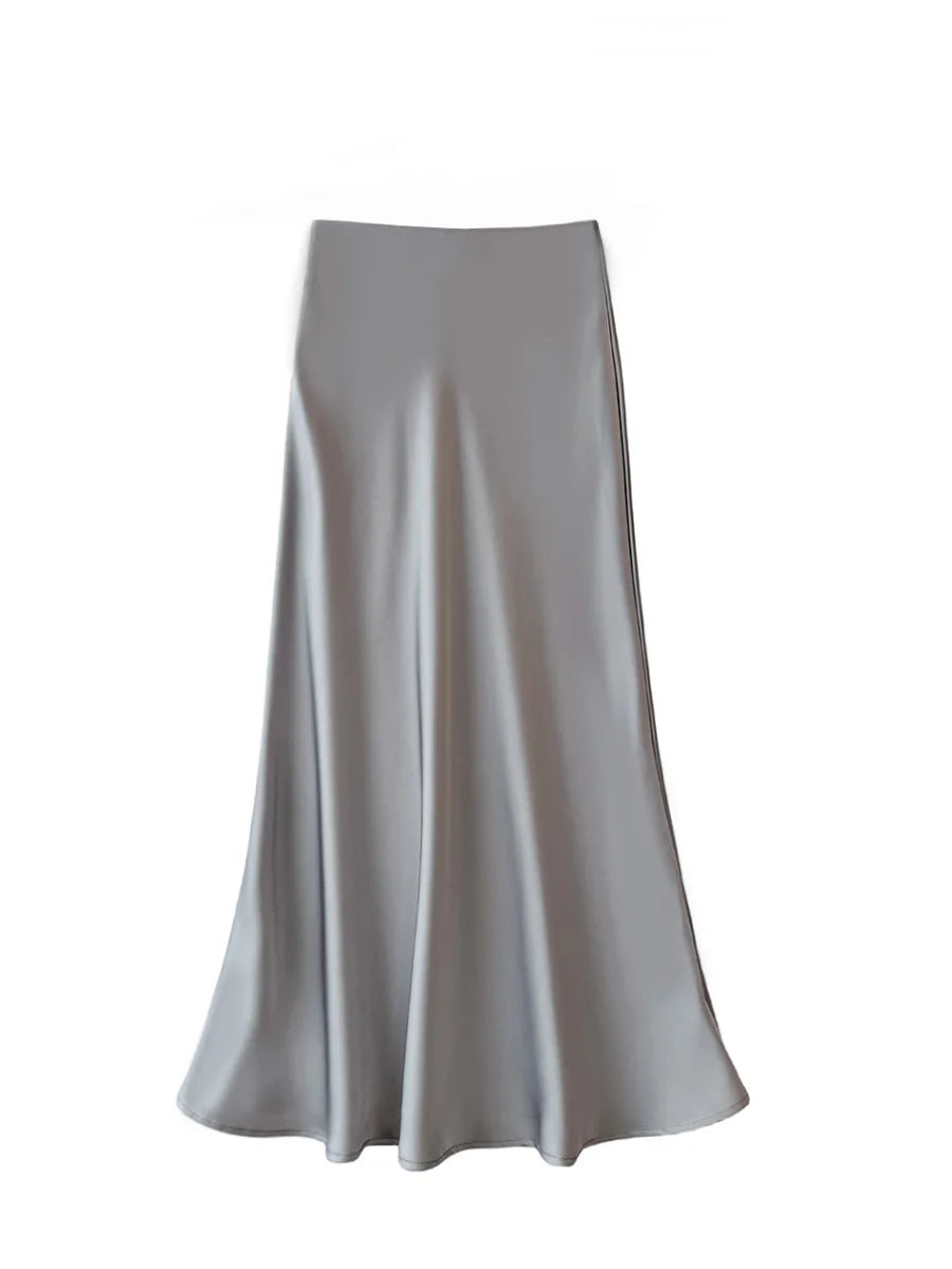 Fashion High Waist Slimming Medium To Long Satin Silk Half Skirt For Women 2024 Summer New Hip Hugging Slimming Skirt