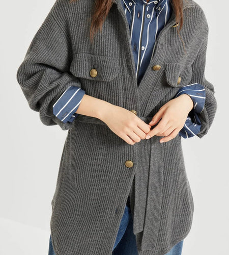 Loose Spliced Buttons Knit Jackets for Women Lapel Long Sleeves Patchwork Lace Up Casual Jacket Female Clothing New