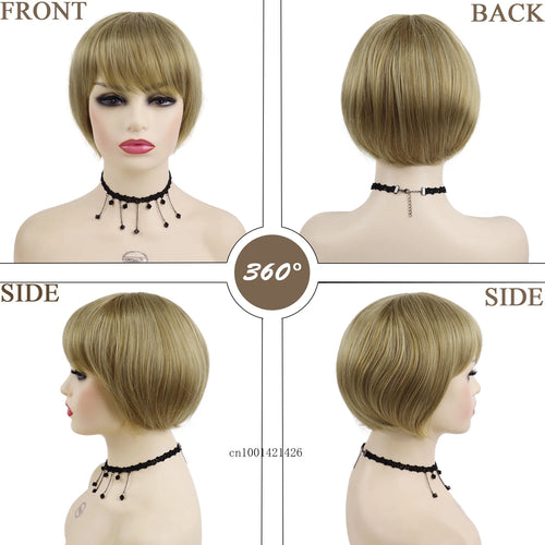 Load image into Gallery viewer, Syntheitc Blonde Wig Female Short Bob Wig with Bangs Natural Hairstyles Mix Blonde Highlights Colored Wigs for Women Daily Wear
