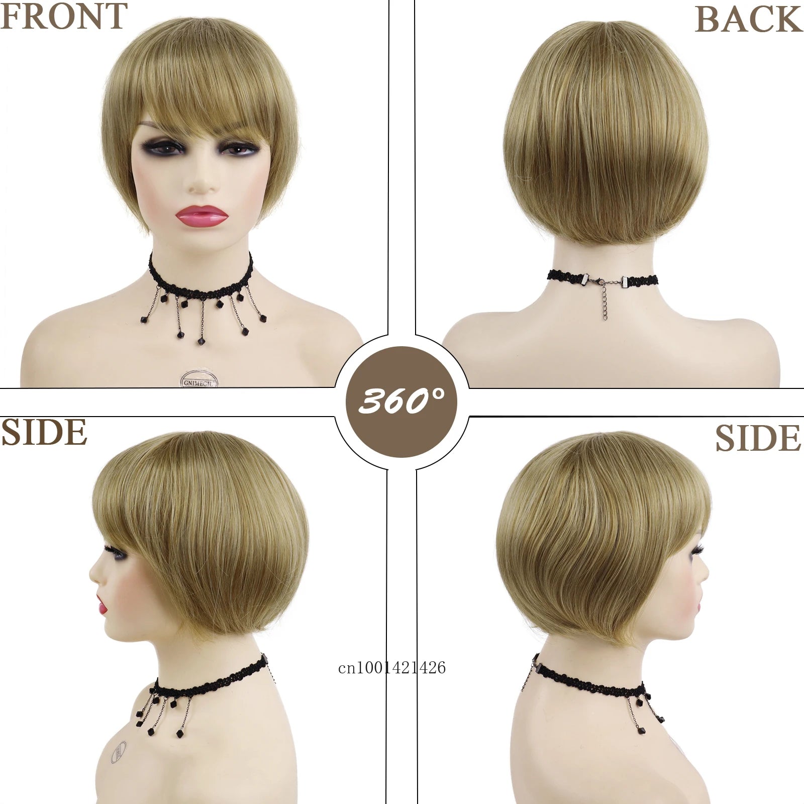 Syntheitc Blonde Wig Female Short Bob Wig with Bangs Natural Hairstyles Mix Blonde Highlights Colored Wigs for Women Daily Wear